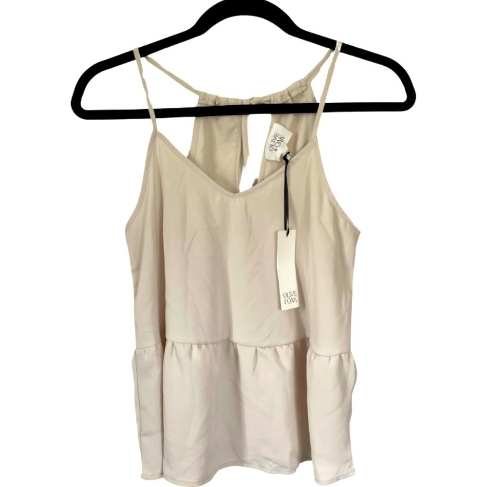 NWT Olive & Oak Neutral Flowy Lightweight Tiered Peplum Tank Sz XS w/ Bow detail